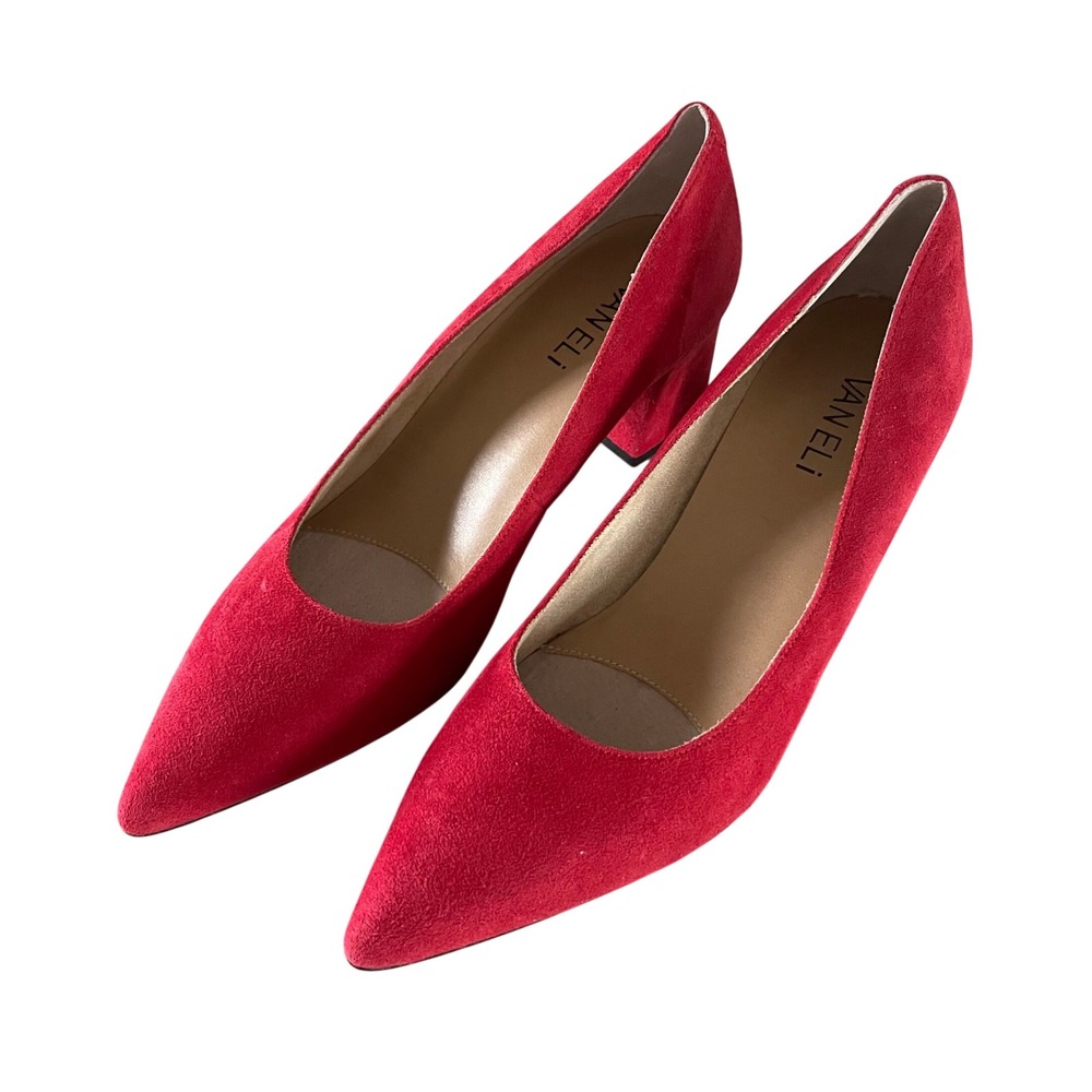 Vaneli Suede‎ Pumps Womens 7.5 M Red Pointed Toe Block Heel Professional Classic